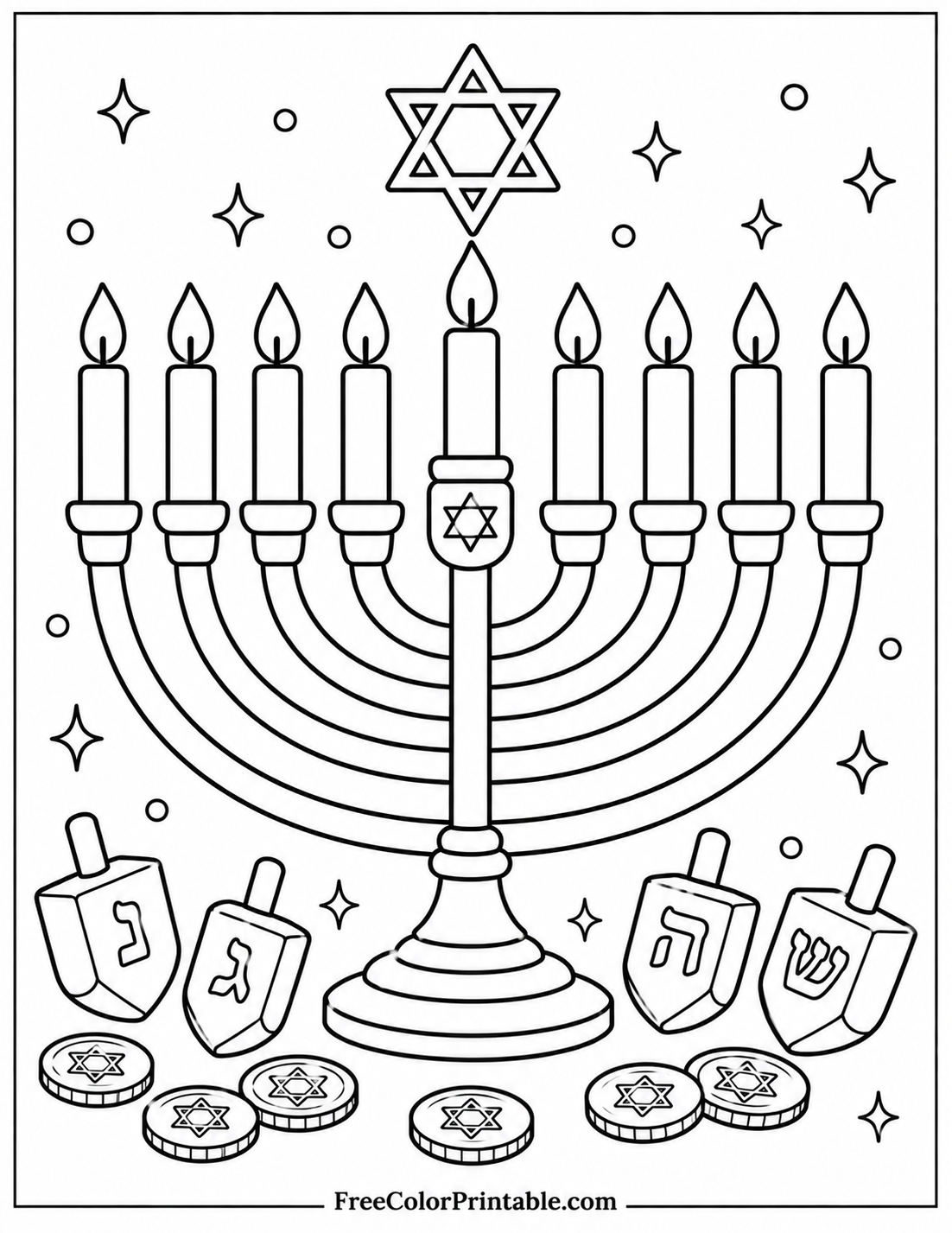 Hanukkah celebration coloring page Coloring Page — Free Printable — free printable coloring page